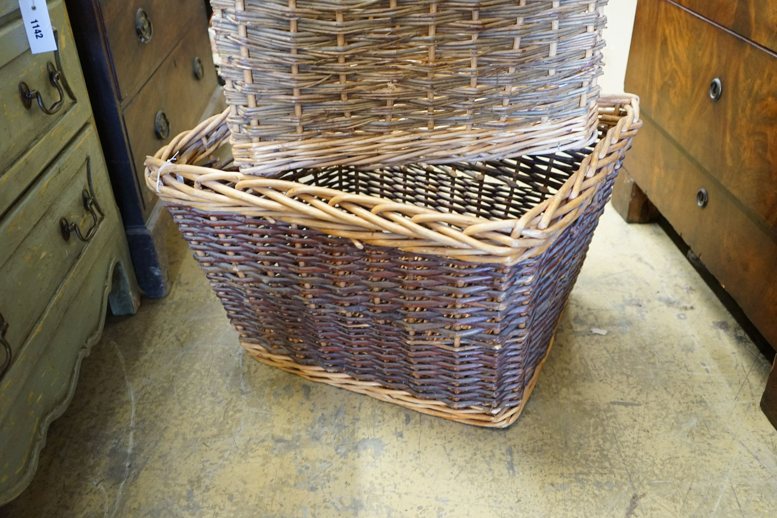 Two rectangular wicker baskets, larger width 63cm, height 42cm